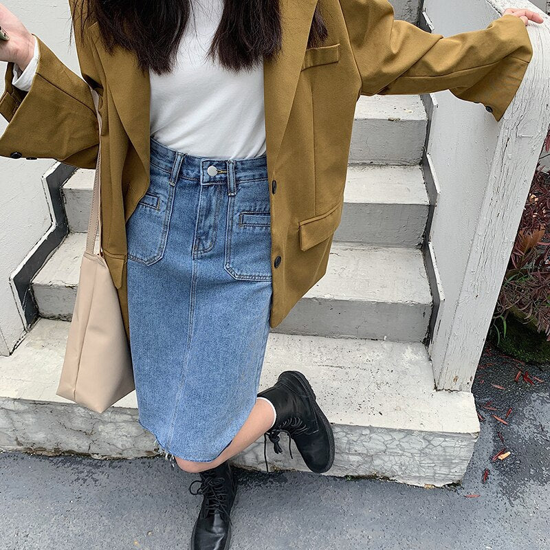 Spring Summer High Waist Denim Skirts Women Casual A-line Zipper Jeans - MERGE.DAY.1.FREESTYLE