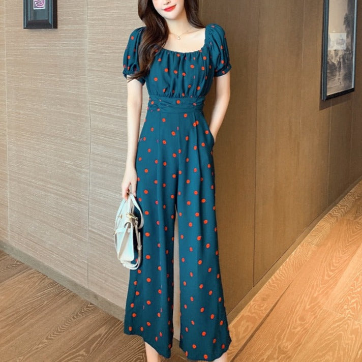 Jumpsuit Summer 2022 Long Overalls Wide Leg Pants for Women Polka Dot Rompers - MERGE.DAY.1.FREESTYLE