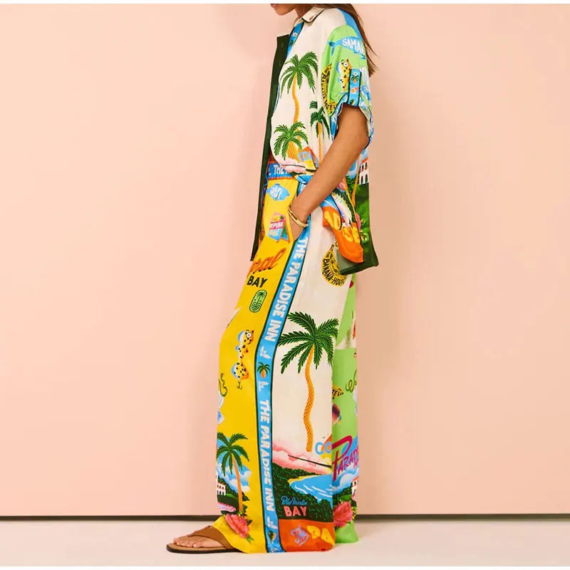 Beach Printed Lapel Shirt Pants Suits - MERGE.DAY.1.FREESTYLE
