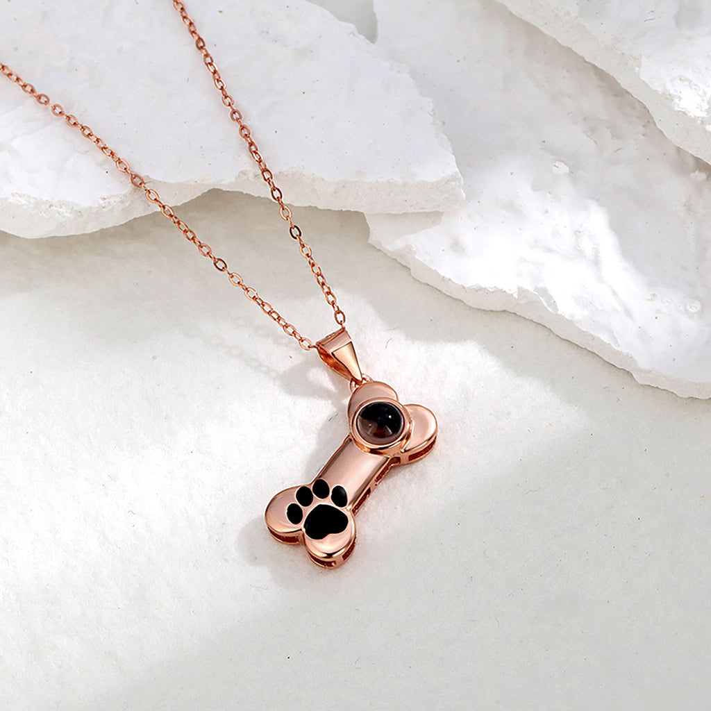 Customizable Photo Dog Bone Necklace Silver Shiny Dog Bone Chain Necklace - MERGE.DAY.1.FREESTYLE