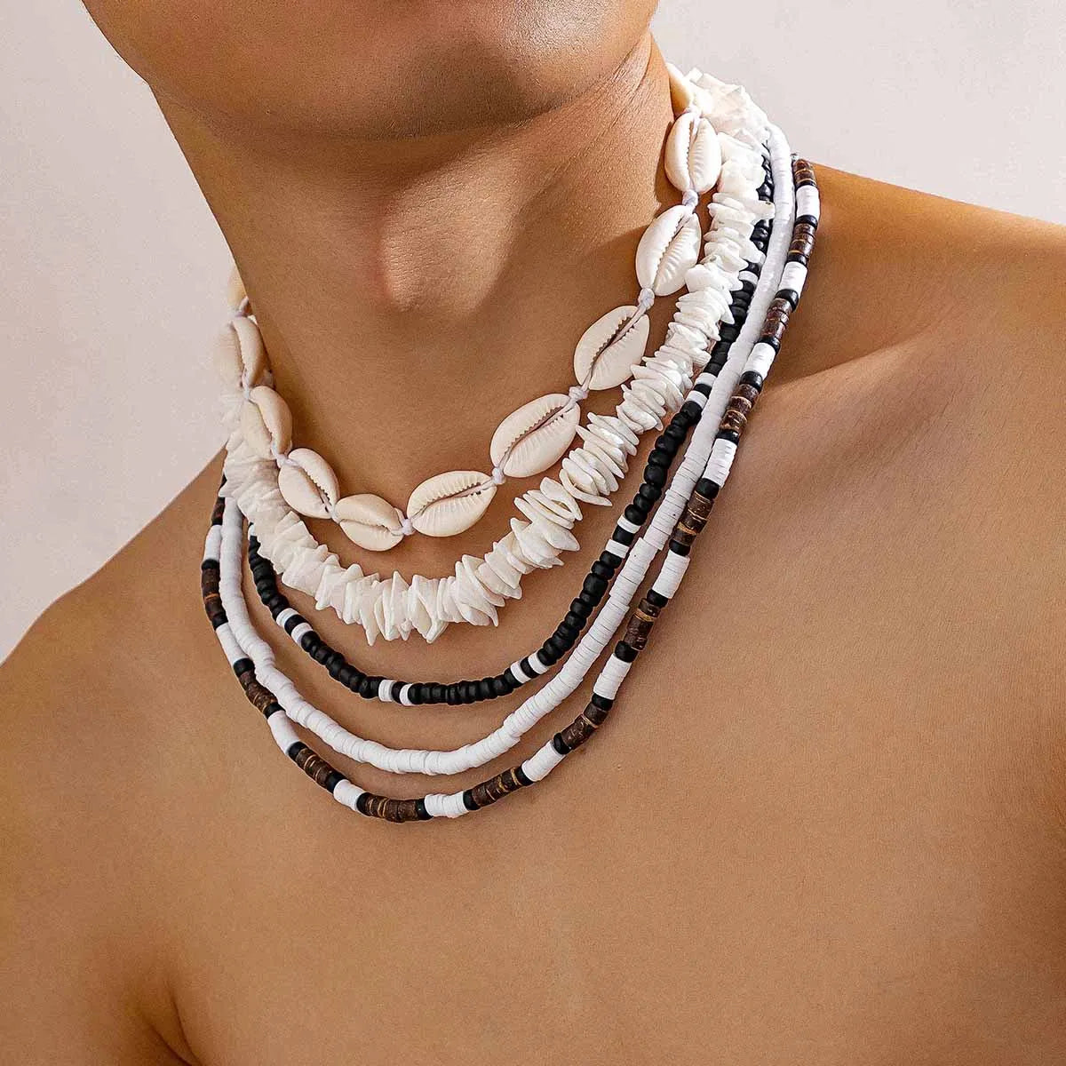 Bohemian shell necklace punk wooden bead chain - MERGE.DAY.1.FREESTYLE