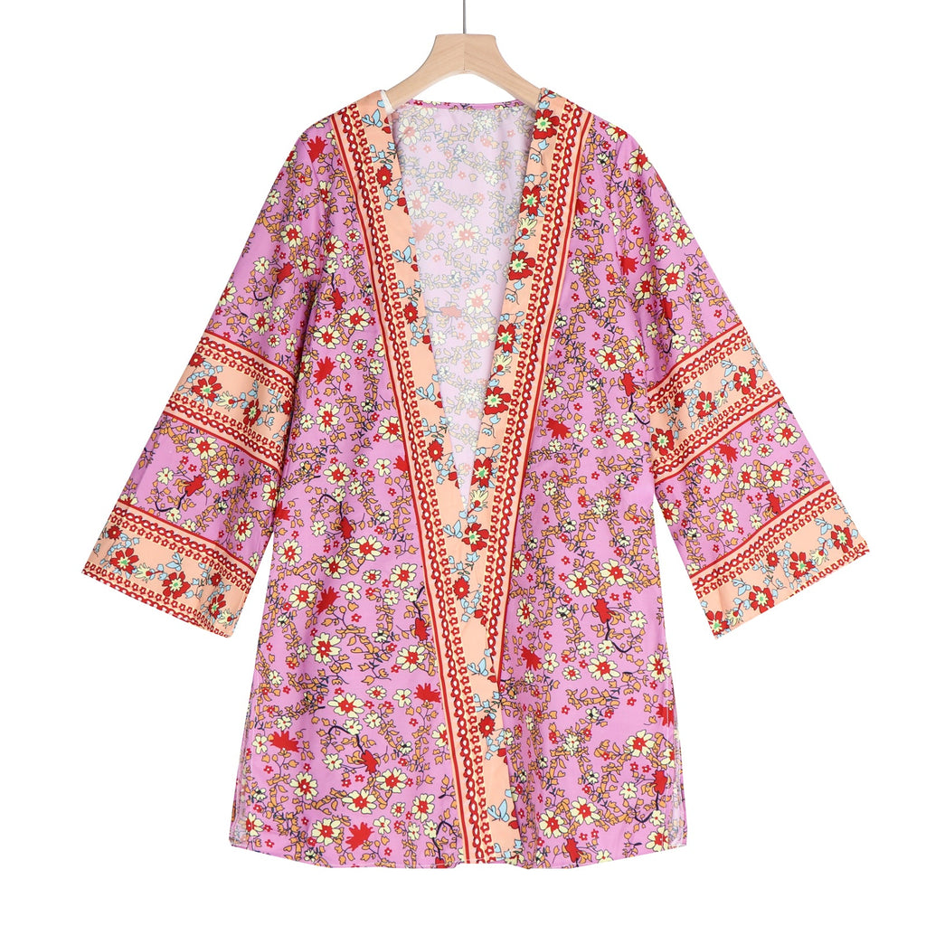 Cardigan Women Bohemian Floral Printed Blouse Open Front Loose Beach Tops Vintage Long Sleeve - MERGE.DAY.1.FREESTYLE