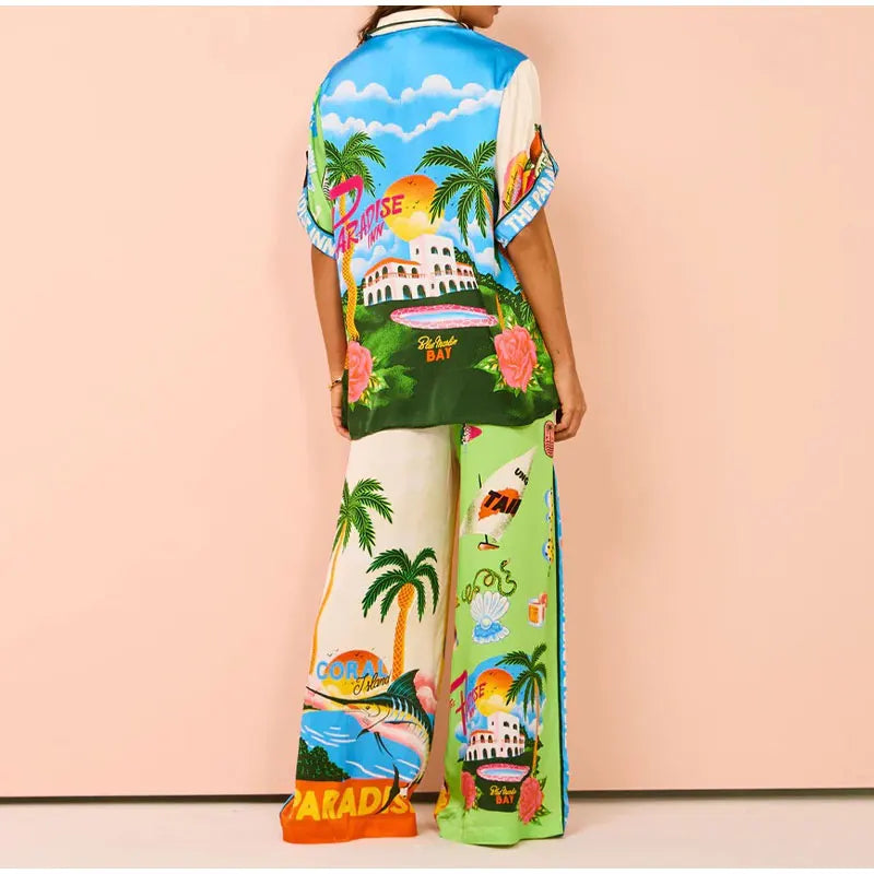 Beach Printed Lapel Shirt Pants Suits - MERGE.DAY.1.FREESTYLE