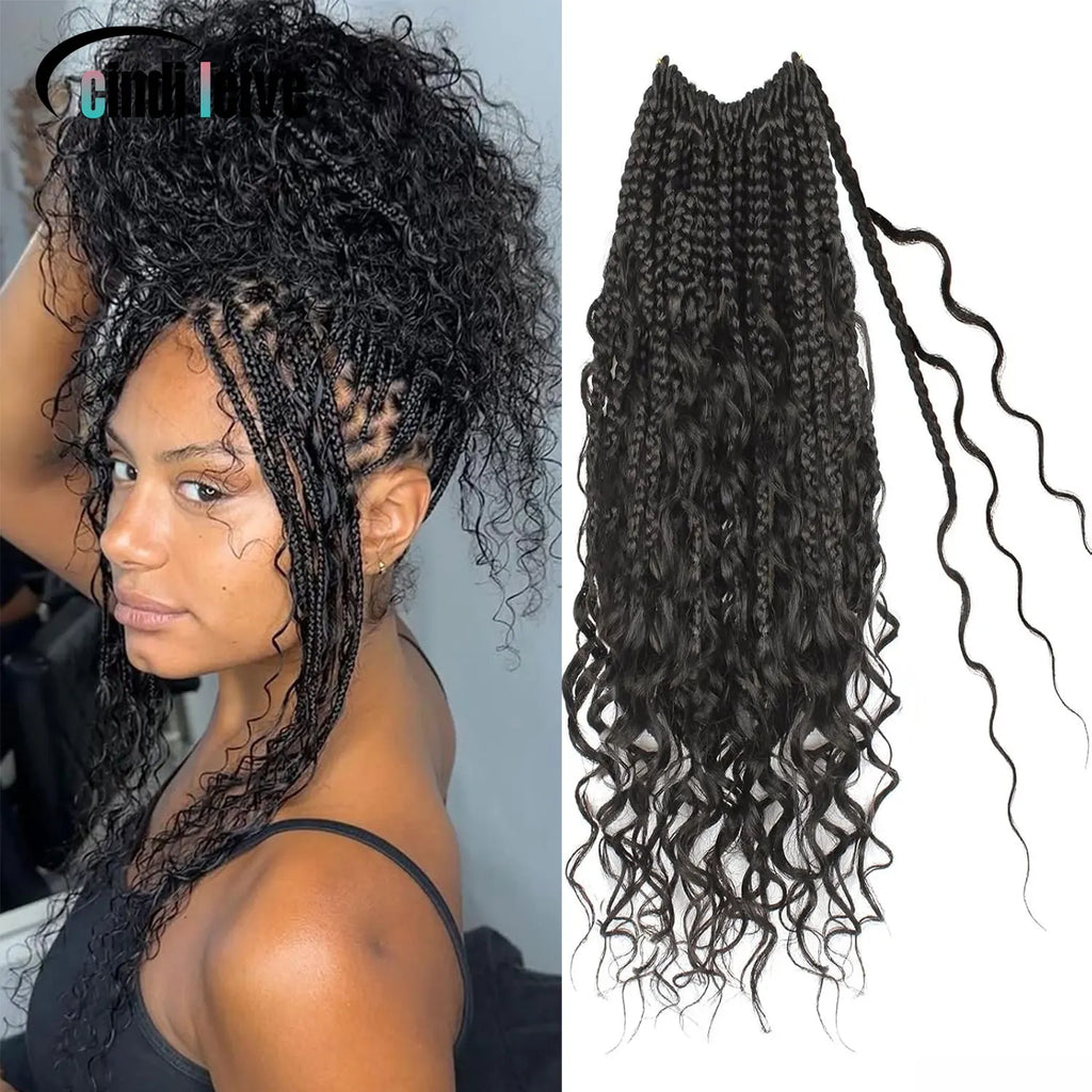 14-30Inch Boho Box Braids Crochet Human Hair Curly Ends Blonde Bohemian Braids For Women Pre-looped Braiding Hair Extensions - MERGE.DAY.1.FREESTYLE