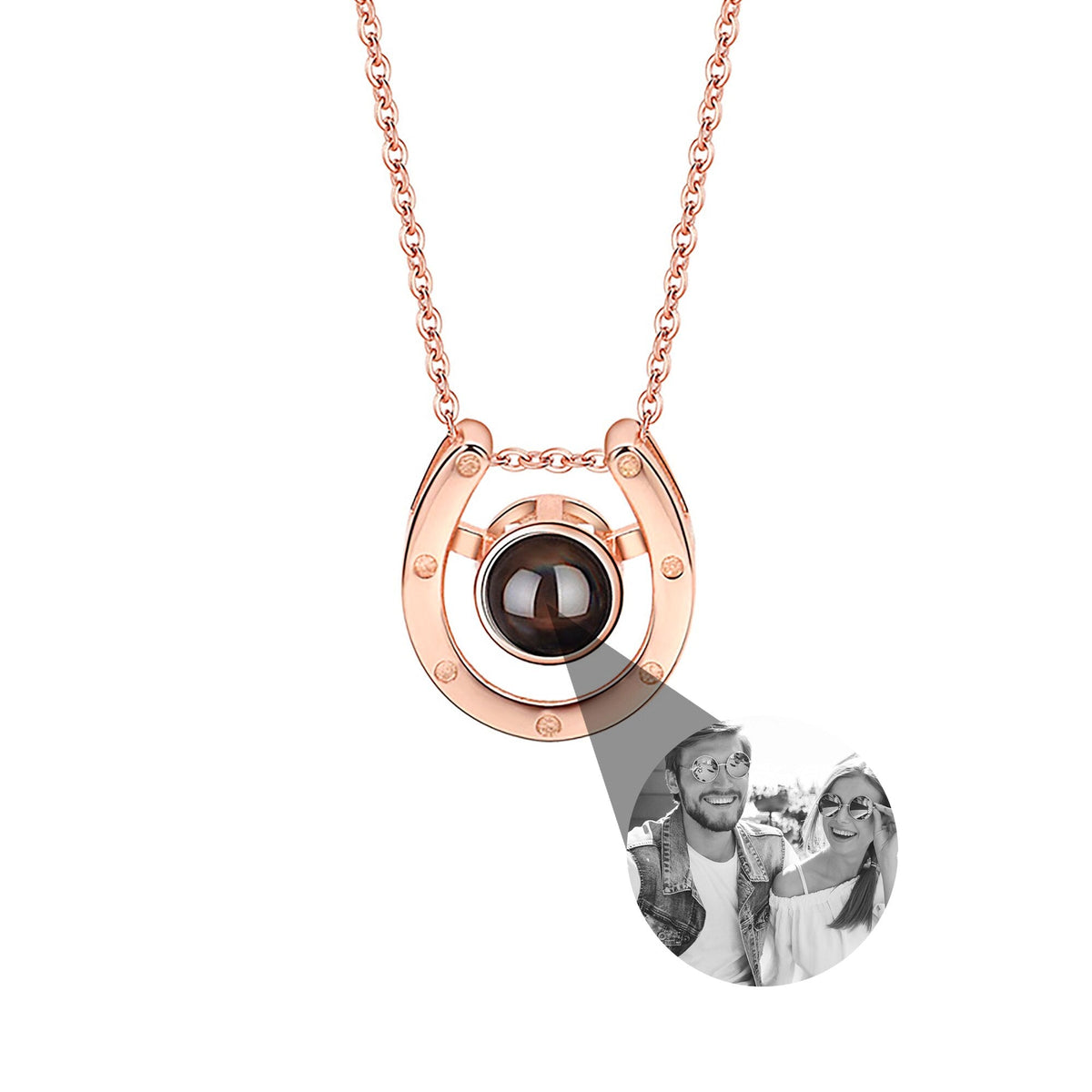 A horseshoe shaped projection necklace with customizable photos Valentine's Day Gift Photo Custom Projection Necklace Simple Hea - MERGE.DAY.1.FREESTYLE
