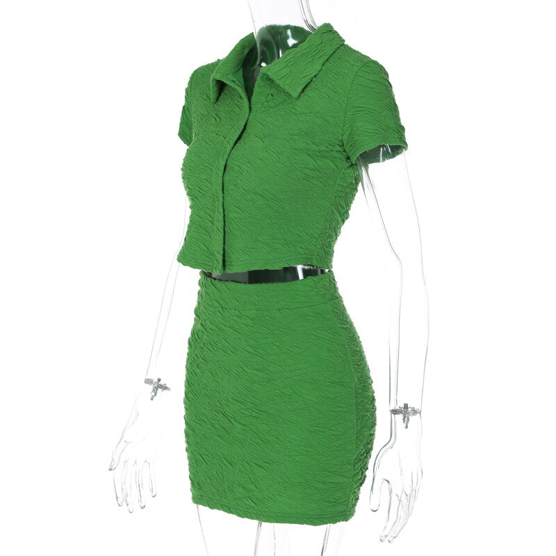 2 Piece Set Short Sleeve Crop Top Shirts Blouse Mini Skirt Suit - MERGE.DAY.1.FREESTYLE
