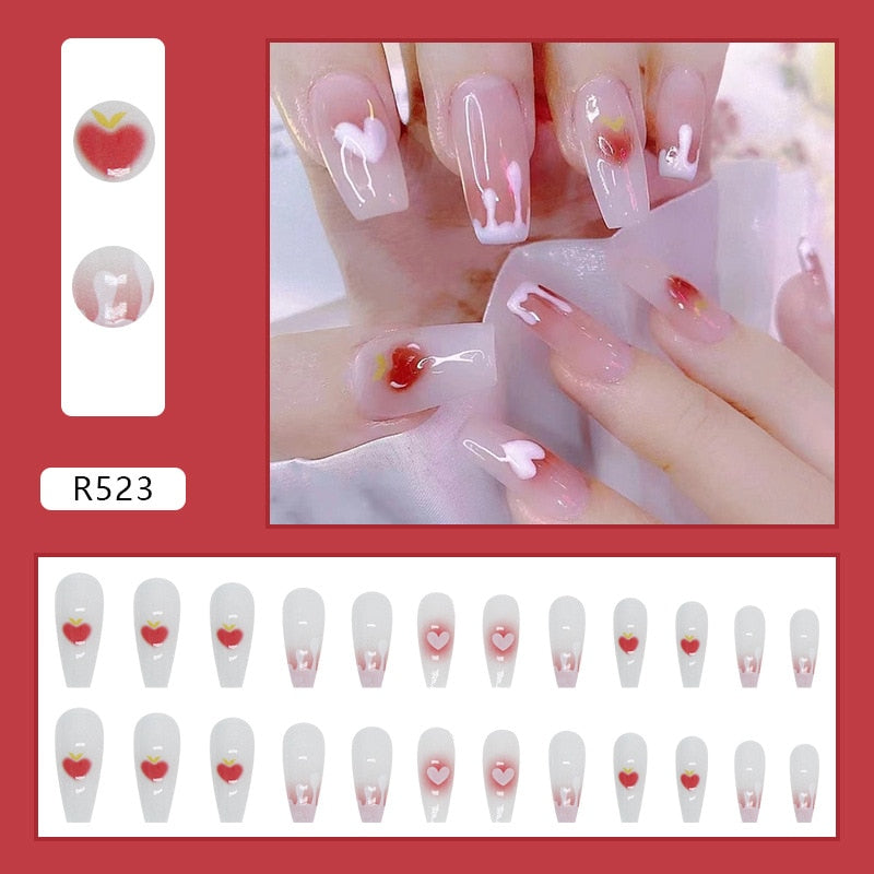 24Pcs/Box Charming Pink Flame Short Fake Nails press on Square Head Full Cover Detachable - MERGE.DAY.1.FREESTYLE