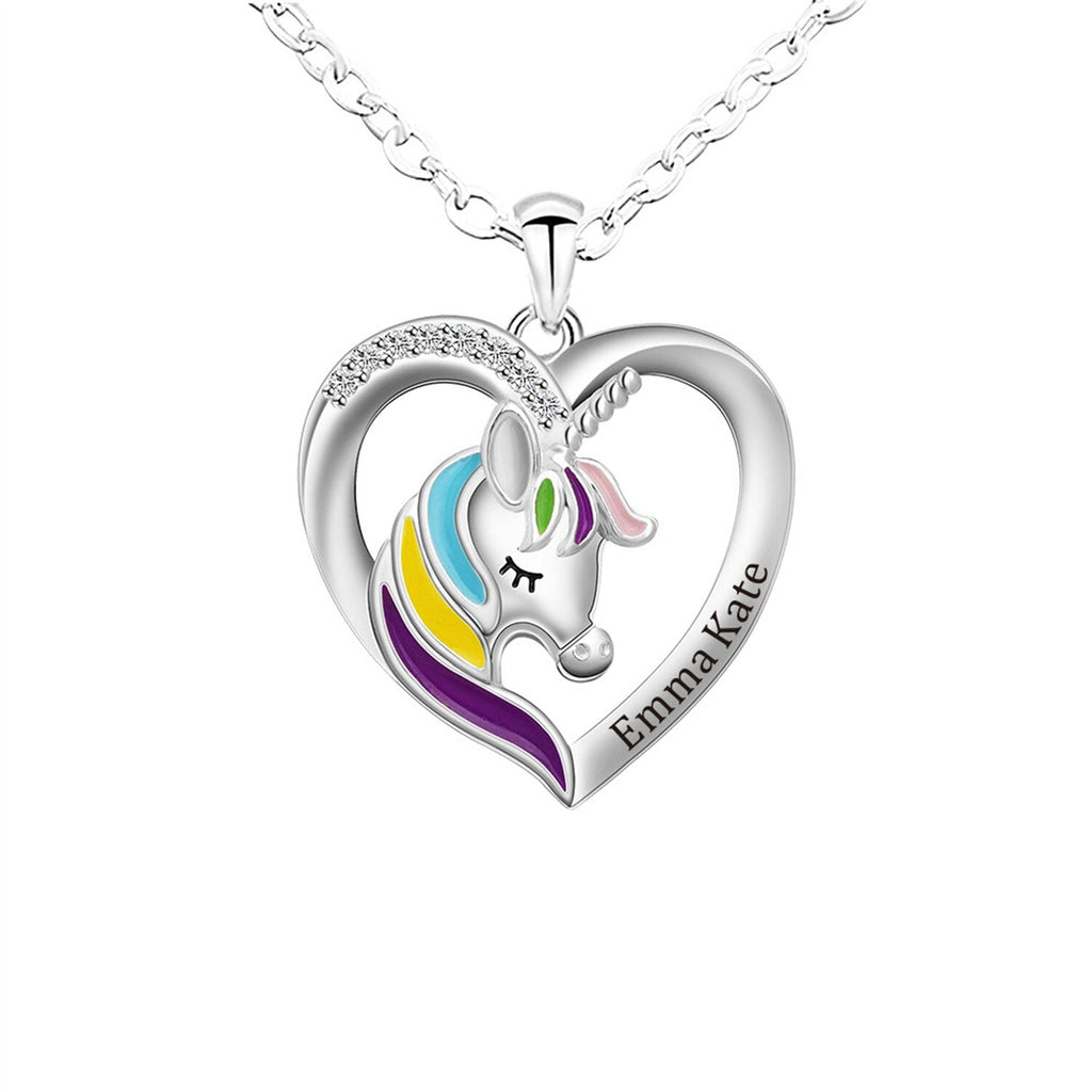 Unicorn Birthstone Rhinestone Custom Name Necklace Child Girl Necklace - MERGE.DAY.1.FREESTYLE