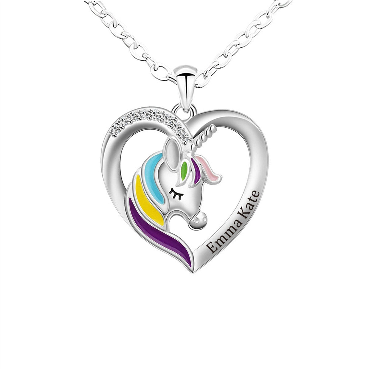 Unicorn Birthstone Rhinestone Custom Name Necklace Child Girl Necklace - MERGE.DAY.1.FREESTYLE