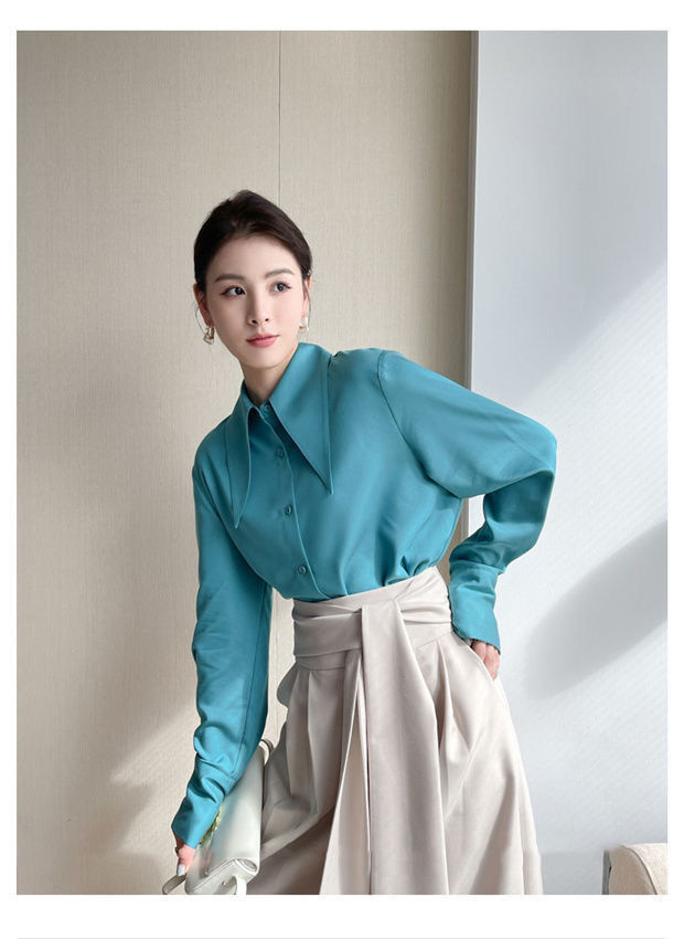 Big Pointed Collar White Blouses For Women Vintage Loose Long Sleeve Shirt - MERGE.DAY.1.FREESTYLE