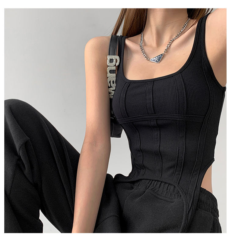 Sexy Irregular Hook White Tank Top Women Summer Square Collar Sleeveless Tops Vest Outwear - MERGE.DAY.1.FREESTYLE