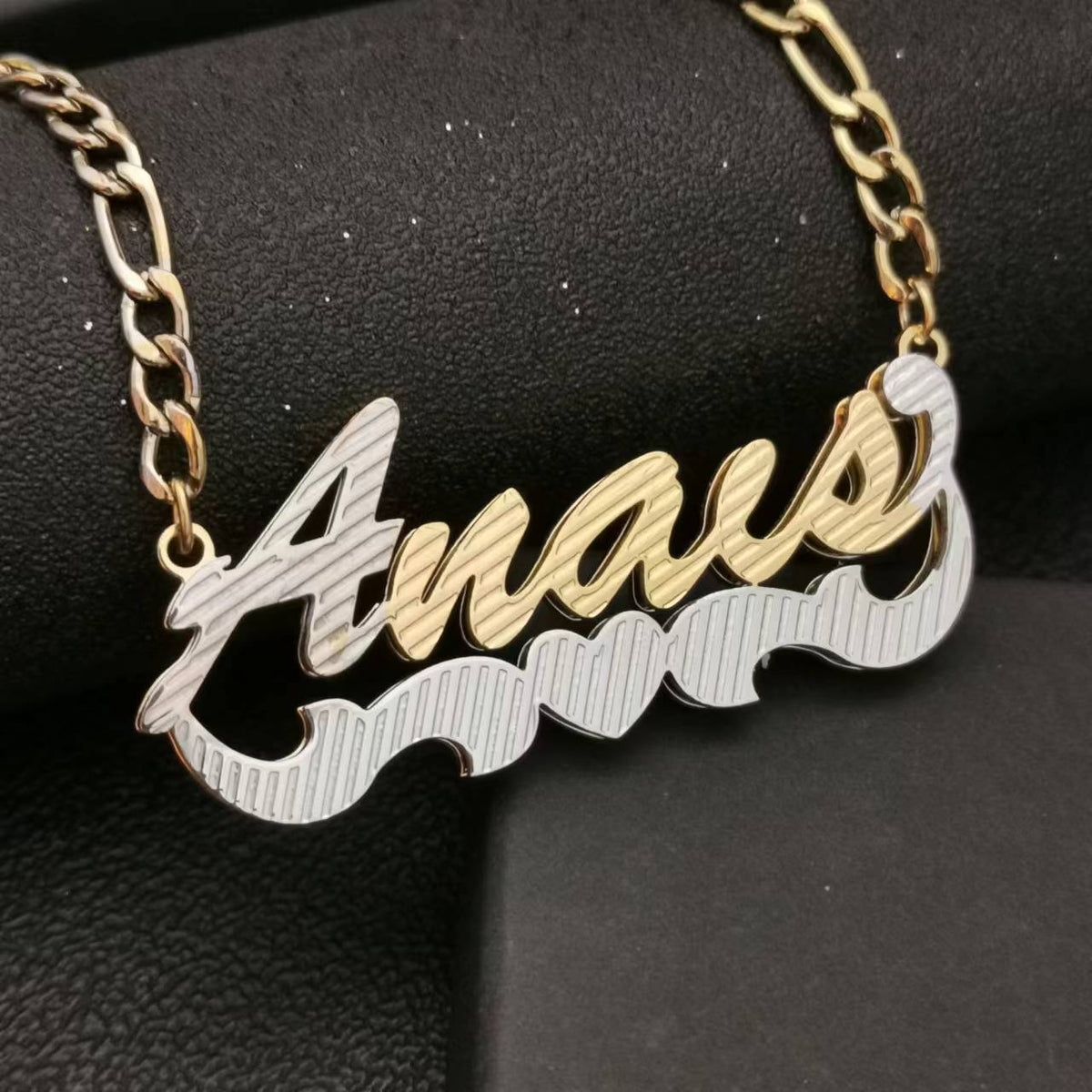 3D Double Plate Custom Nameplate Necklace Gold Plate Pendant Personalized Name Necklace - MERGE.DAY.1.FREESTYLE