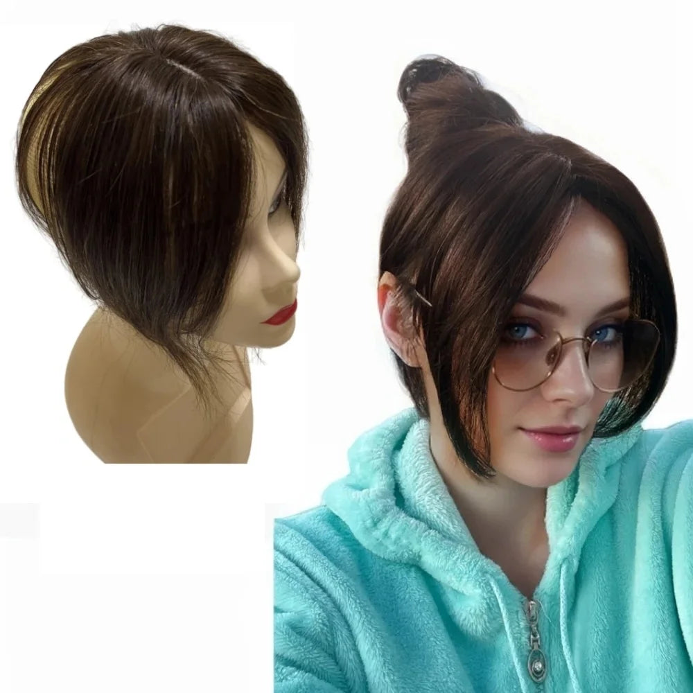 25cm Clip In Natural Human Hair Topper For Women Bangs Fringe Hair Pieces Middle Part Brazilian Hairpiece Add Hair Volume - MERGE.DAY.1.FREESTYLE