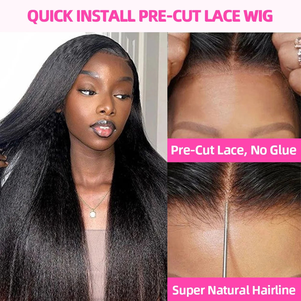Yaki Straight Glueless Wig Human Hair Precut 7x5 13x6 HD Frontal Wigs Ready to Wear And Go Kinky Straight Lace Front Wig On Sale - MERGE.DAY.1.FREESTYLE