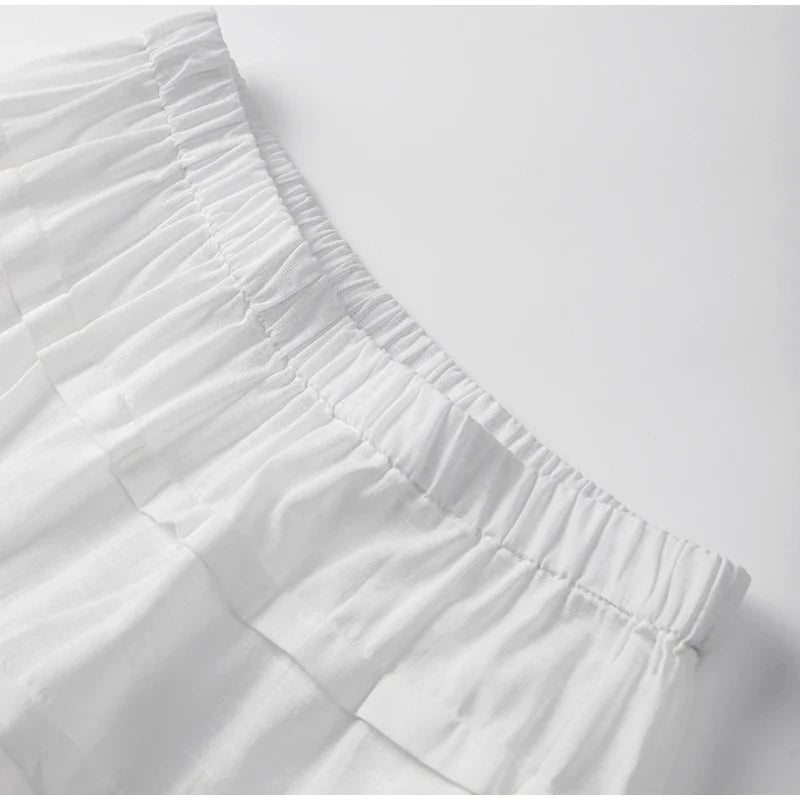 Lace Up Doll Collar Shirt Skirt Sets Short Puff Sleeve Top Suit Pleat Mini Skirts - MERGE.DAY.1.FREESTYLE