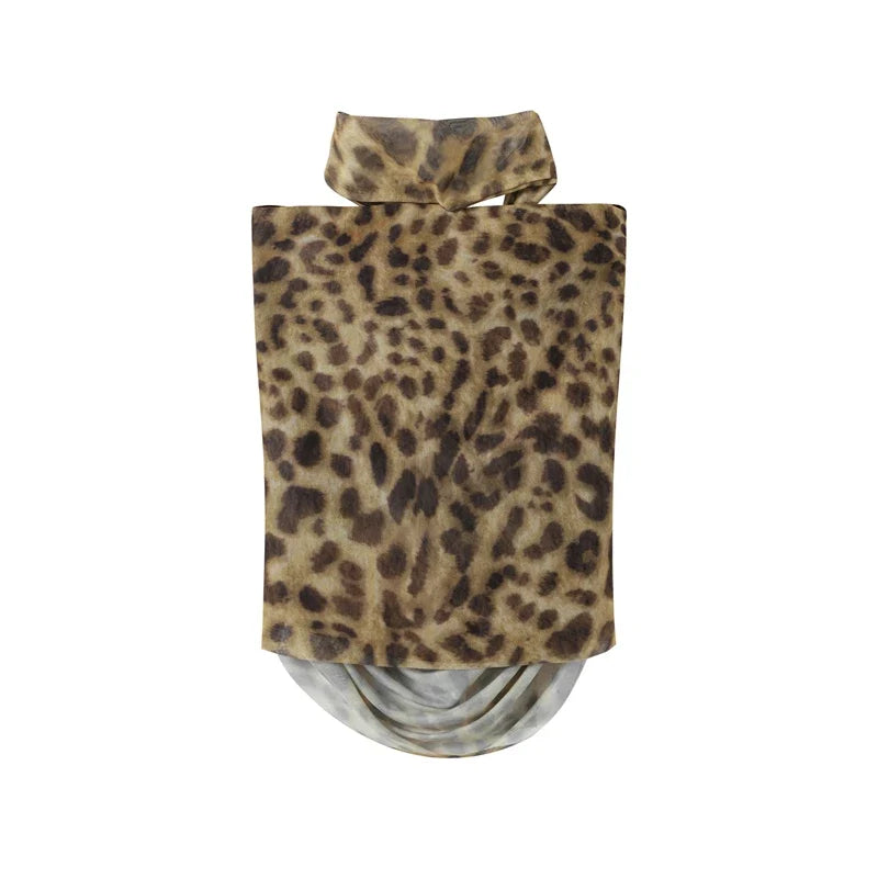 Leopard Print Wrapped Suit Backless Sleeveless Tops Skirts - MERGE.DAY.1.FREESTYLE