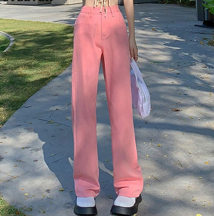 Cotton Ladies Wide Leg Denim Pants High Waist Loose Pockets Jeans Trousers - MERGE.DAY.1.FREESTYLE