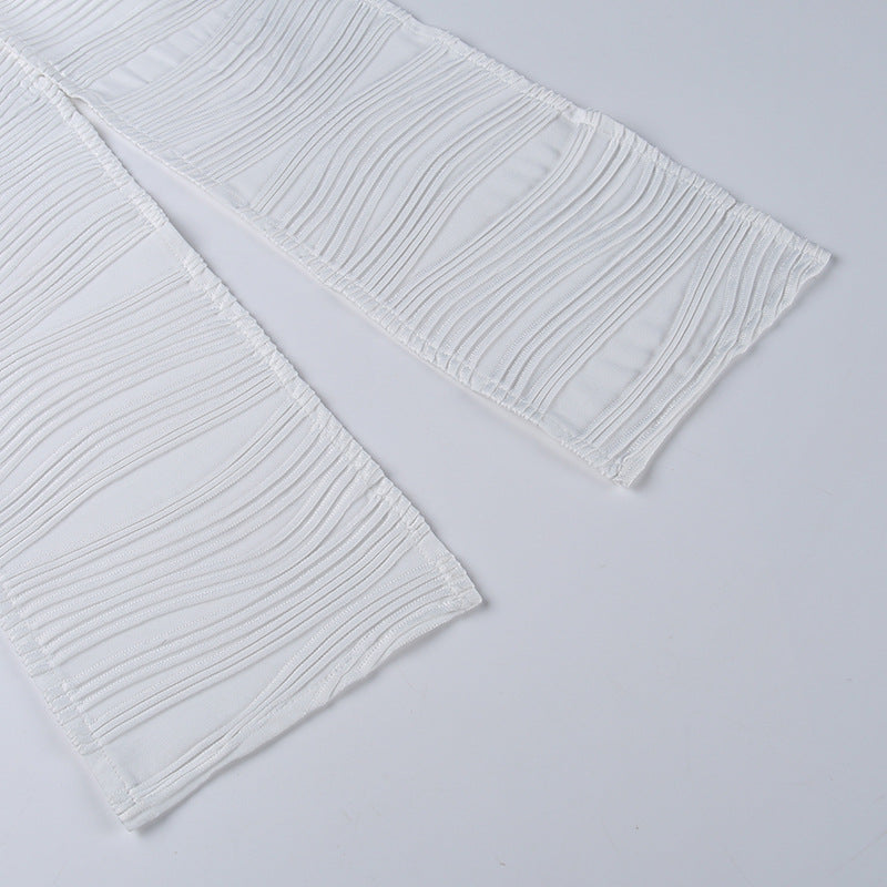 White Deep V-neck Halter Bandage 2 Pieces Sets Sleeveless Backless Suits Outfits with Shorts - MERGE.DAY.1.FREESTYLE