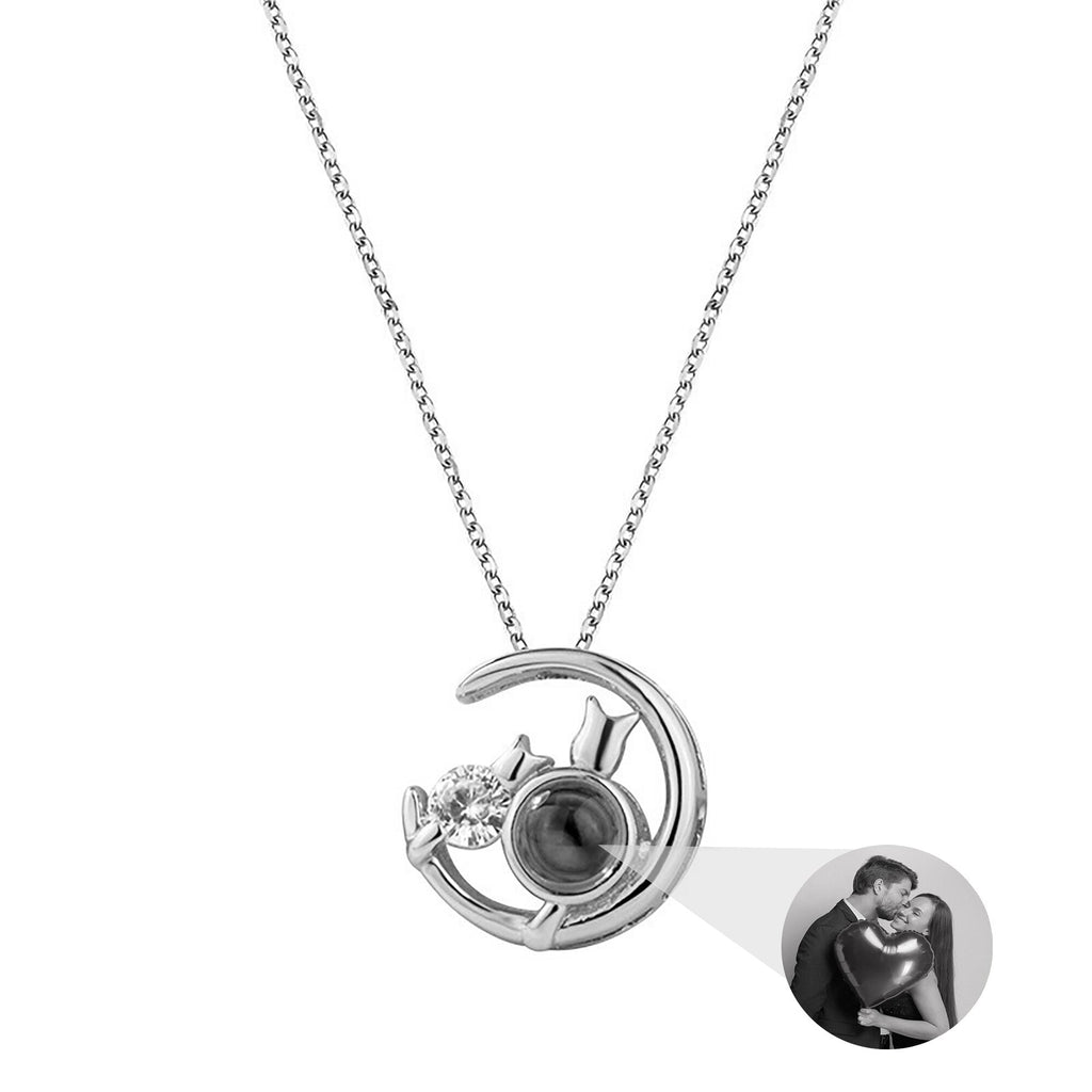 Moon Cat with customizable photos Projection Necklace Pendant Jewelry - MERGE.DAY.1.FREESTYLE