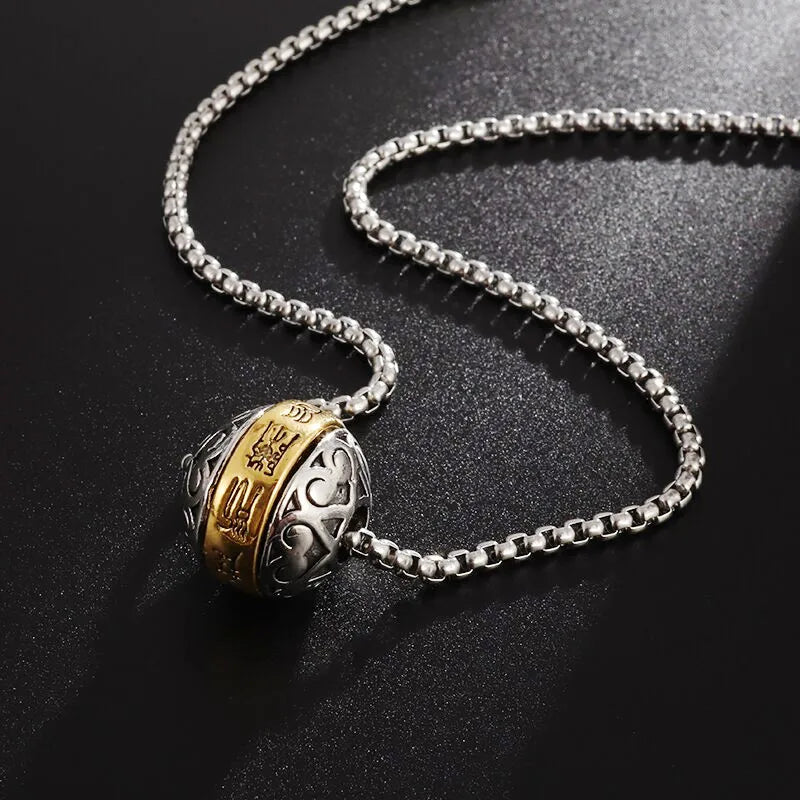 Rotatable Buddhist Scripture Classic Luck Beads Faith Talisman Pendant Necklace - MERGE.DAY.1.FREESTYLE