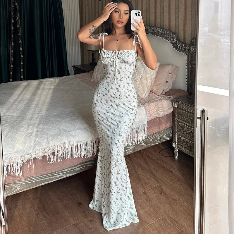 Elegant Floral Beach Vacation Bodycon Streetwear Long Dress - MERGE.DAY.1.FREESTYLE