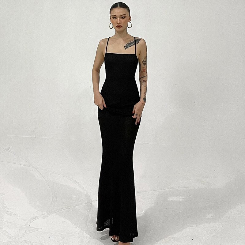 Spaghetti Strap Square Collar Sleeveless Maxi Dress Skinny - MERGE.DAY.1.FREESTYLE