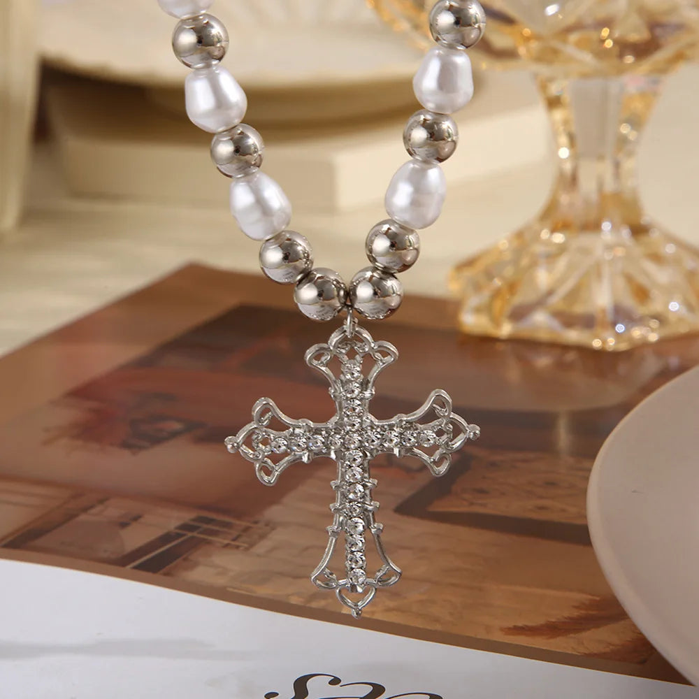 pearl cross necklace Pendant - MERGE.DAY.1.FREESTYLE