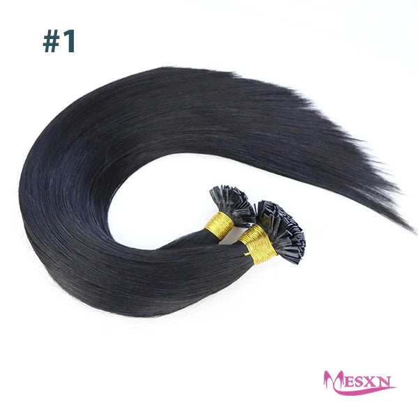 MESXN High Quality Flat Tip Hair Extensions 100% Really Human Fusion Hair Extensions Brown Blonde Color Thickening Of Roots - MERGE.DAY.1.FREESTYLE
