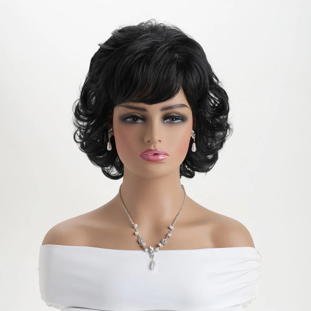 Natural Synthetic Short Curly Black Wigs For Women 10 Inch Wig Daily Party Heat Resistant Hair - MERGE.DAY.1.FREESTYLE