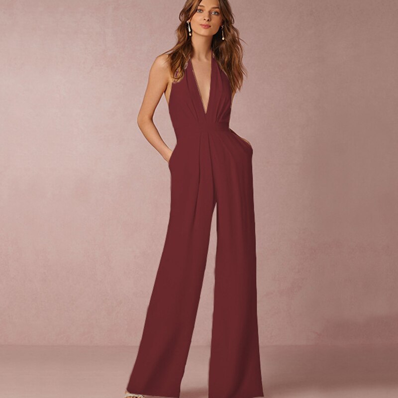 Jumpsuits for Women 2022 Sexy Polyester Backless Wide Leg Pants Sleeveless Summer Rompers - MERGE.DAY.1.FREESTYLE
