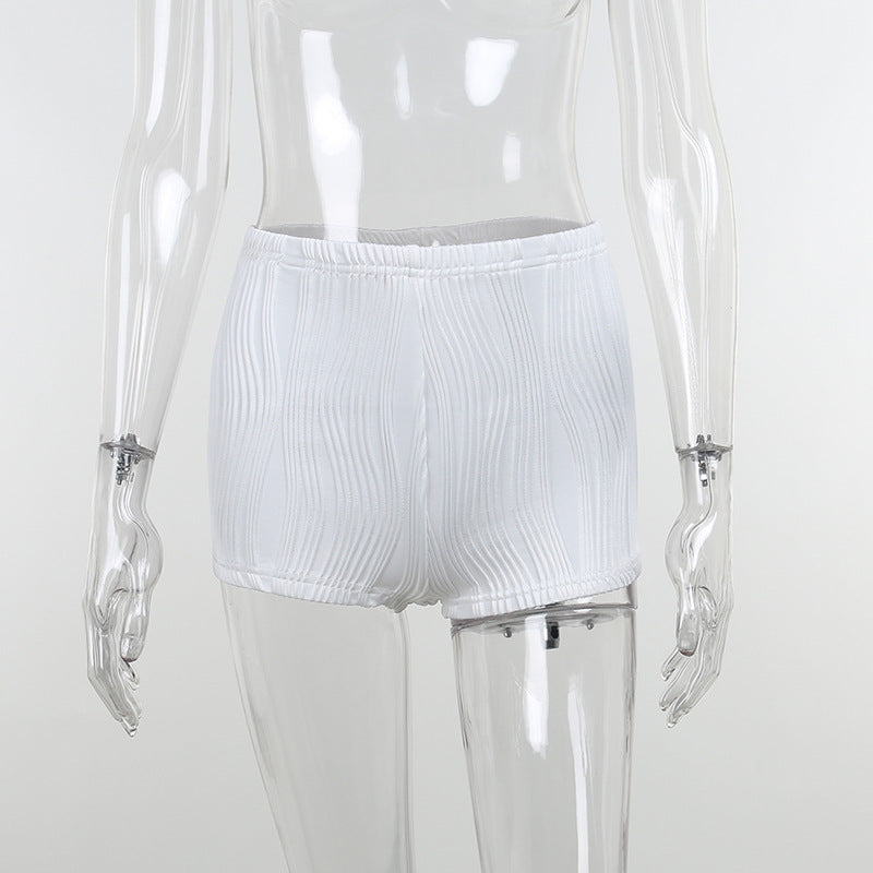 White Deep V-neck Halter Bandage 2 Pieces Sets Sleeveless Backless Suits Outfits with Shorts - MERGE.DAY.1.FREESTYLE