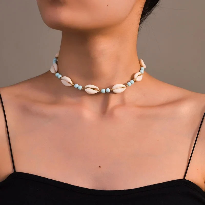 Shell beaded necklace braided chain choker - MERGE.DAY.1.FREESTYLE