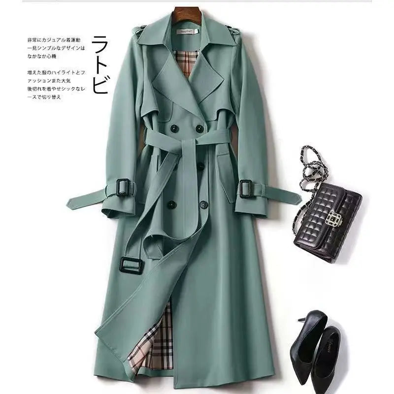 Elegant Long Windbreaker Korean Double Breasted Belt Dust Coat - MERGE.DAY.1.FREESTYLE