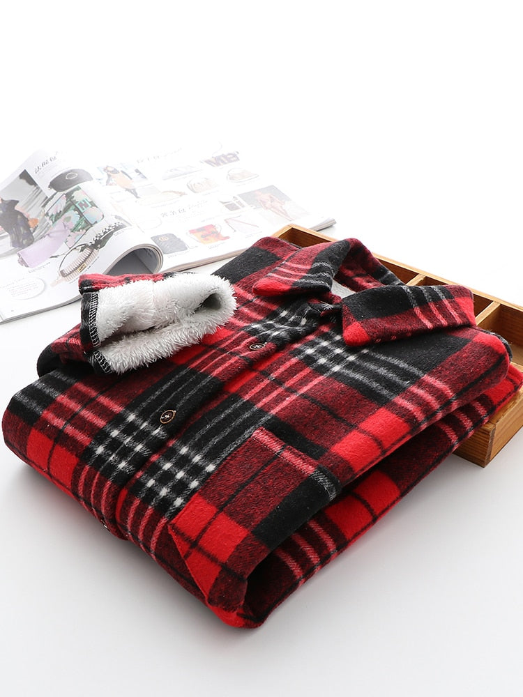 Velvet Thicken Plaid Shirts Blouses Autumn Winter Warm Shirts - MERGE.DAY.1.FREESTYLE