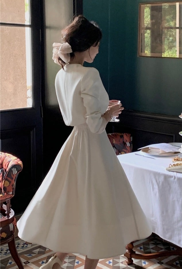 2 Pieces Dress Set O-neck Full Sleeve Short Jacket & Spaghetti Strap Dresses - MERGE.DAY.1.FREESTYLE