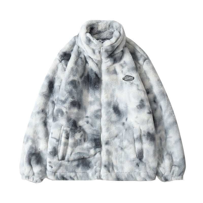 Hip Hop Jacket Streetwear Tie Dye Heart Fuzzy Jackets Warm Coats - MERGE.DAY.1.FREESTYLE