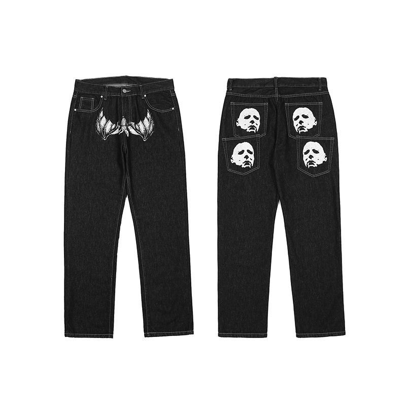 retro hip-hop letter embroidery jeans loose straight-leg pants wide-leg pants for men and women couples - MERGE.DAY.1.FREESTYLE