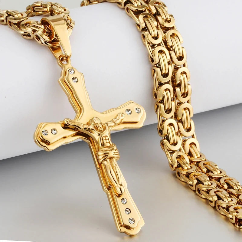 Crystal Jesus Christ Holy Crucifix Cross Pendant Necklace - MERGE.DAY.1.FREESTYLE
