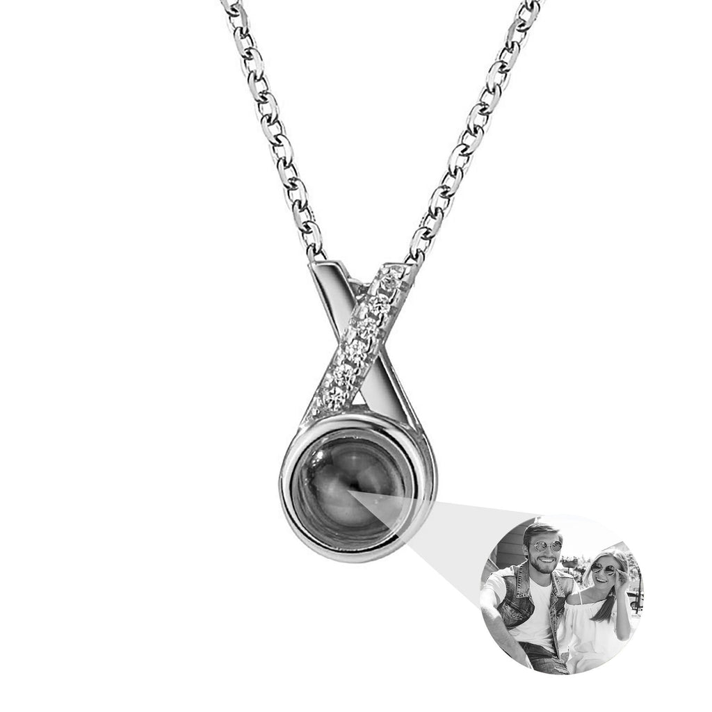 X-letter Projection Necklace With Customizable PhotosSilver 925 Necklace - MERGE.DAY.1.FREESTYLE