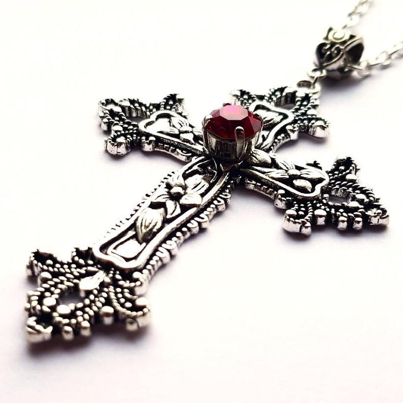 Large Detailed Cross Drill Pendant Necklace Silver Color Tone Gothic Punk Jewellery - MERGE.DAY.1.FREESTYLE
