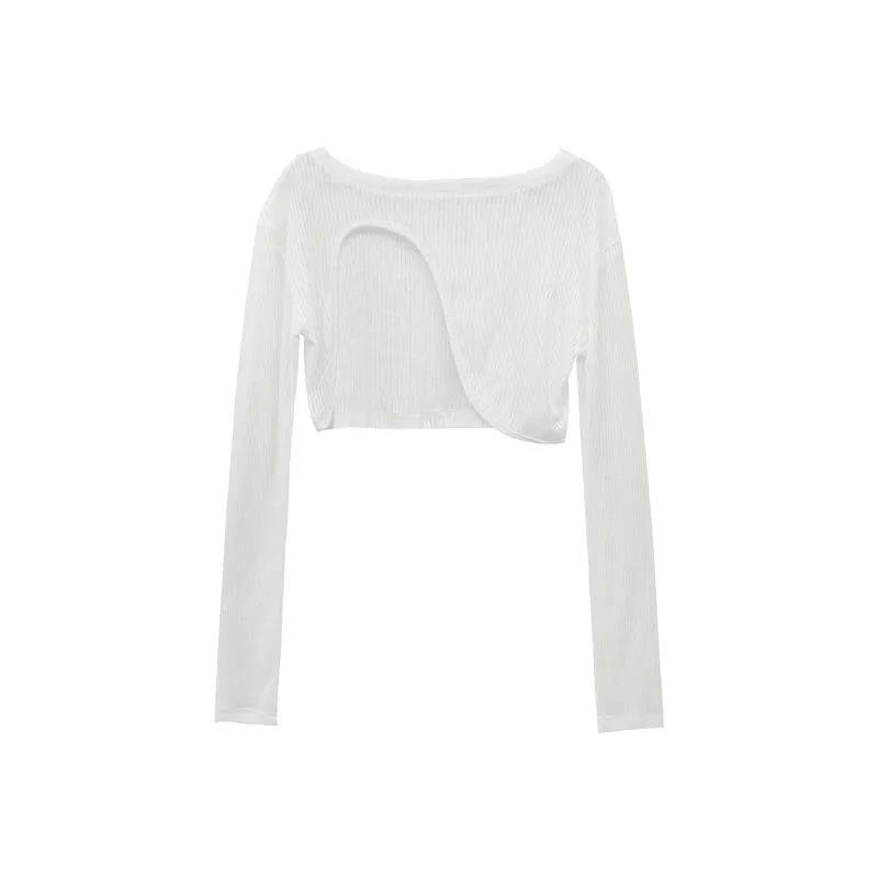Hollow Smock T Shirt Women Summer Thin Irregular Long Sleeve Knitted - MERGE.DAY.1.FREESTYLE