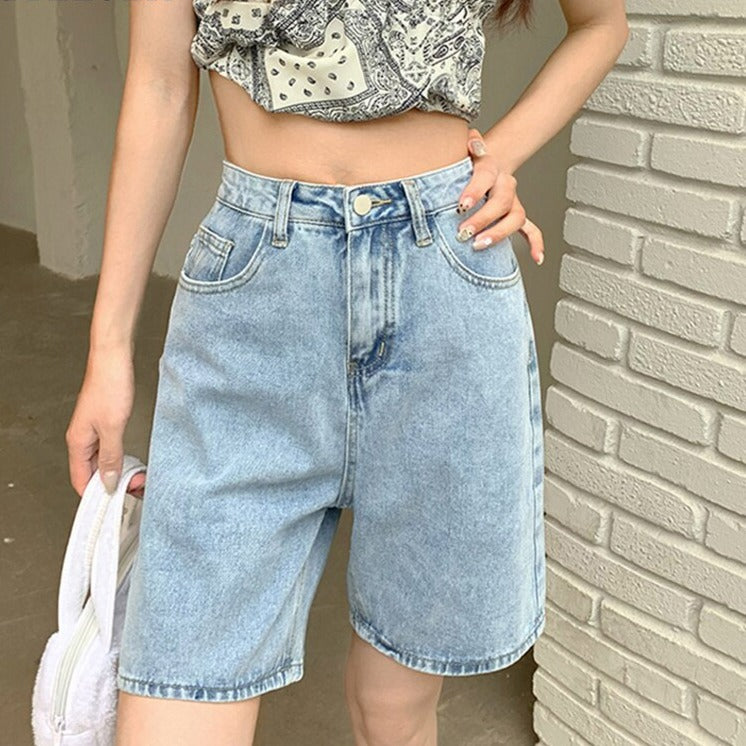 Jeans Shorts Summer High Waist Pockets Female Wide Leg Denim Shorts - MERGE.DAY.1.FREESTYLE