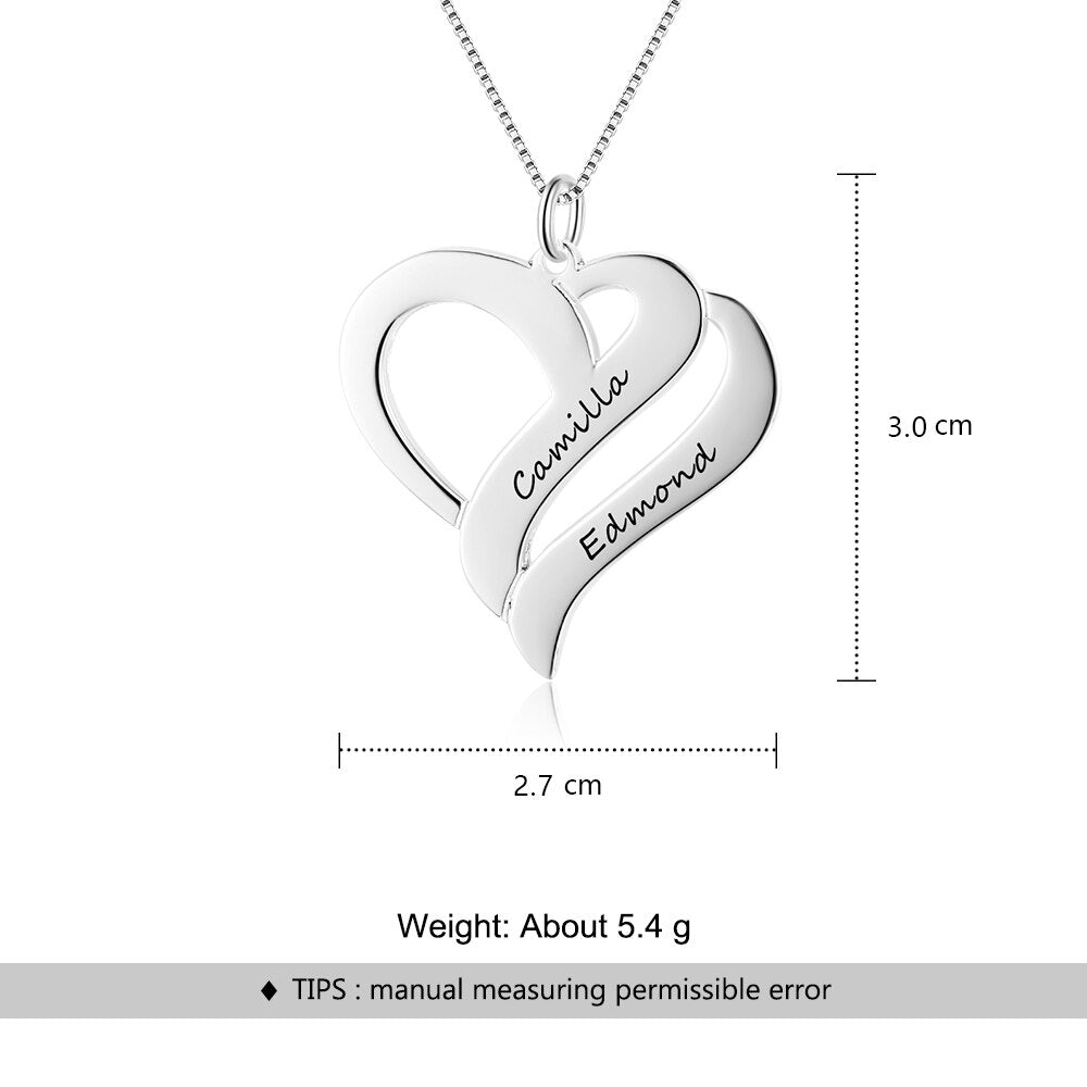 Heart Shaped Personalized Engraving 2 Names Name Necklace - MERGE.DAY.1.FREESTYLE