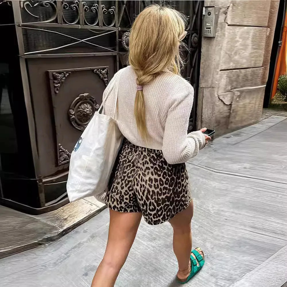 Leopard Print Shorts Women Denim Short Pants - MERGE.DAY.1.FREESTYLE