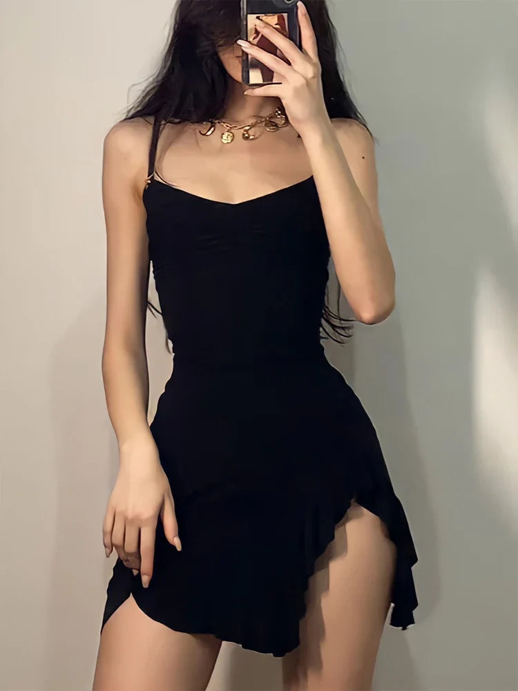 Sleeveless Strap Backless Folds Split Bodycon - MERGE.DAY.1.FREESTYLE