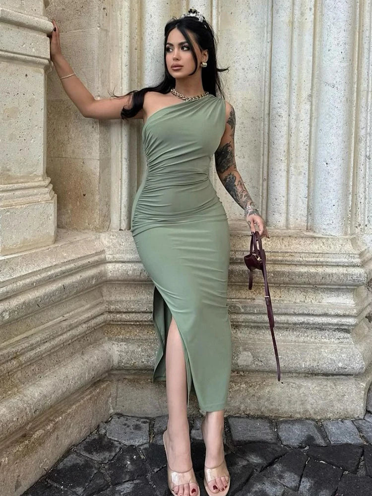 Solid Sleeveless Backless Slim Dress Female Off Shoulder Club Elegant Party Dress - MERGE.DAY.1.FREESTYLE