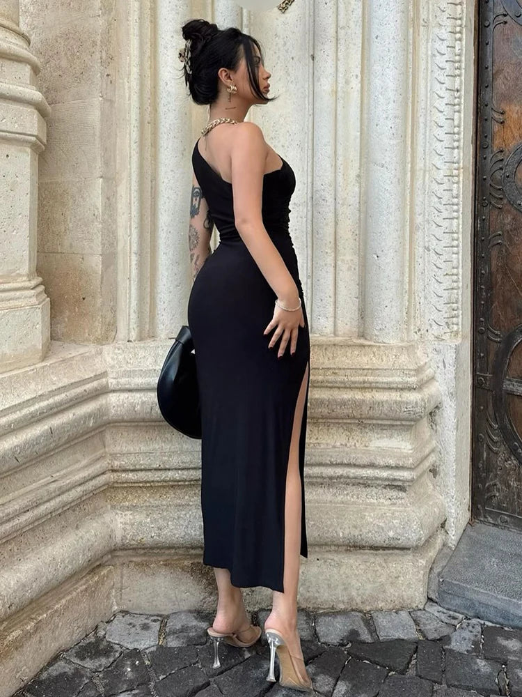 Solid Sleeveless Backless Slim Dress Female Off Shoulder Club Elegant Party Dress - MERGE.DAY.1.FREESTYLE