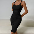 Square Neck Elegant Wrapping Dresses Slip Party Club Pleated Wear - MERGE.DAY.1.FREESTYLE