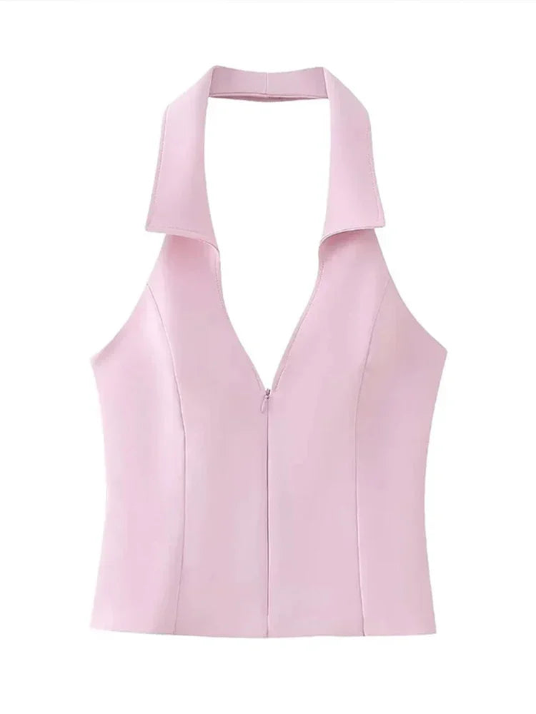 Lapel V- Neck Sleeveless Halter Tops Hip Package Mini Skirt Two Pieces Sets Female Streetwear - MERGE.DAY.1.FREESTYLE