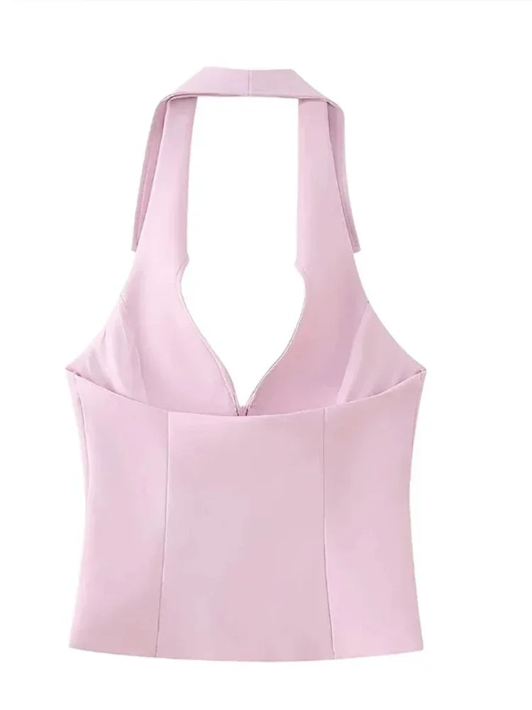 Lapel V- Neck Sleeveless Halter Tops Hip Package Mini Skirt Two Pieces Sets Female Streetwear - MERGE.DAY.1.FREESTYLE